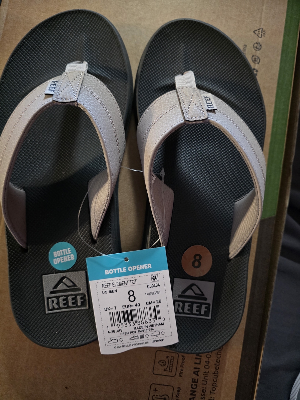 REEF Men's Flip Flops in Taupe/Black - Bottle Opener Sole